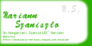 mariann szaniszlo business card